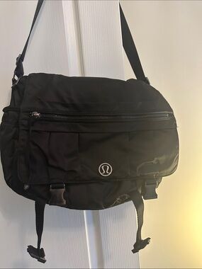 lululemon athletica Black Nylon Messenger Bag with Logo